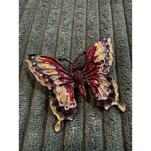 Butterfly Brooch Pin Red‎ Yellow Rhinestone Accent Vintage Style Statement Piece